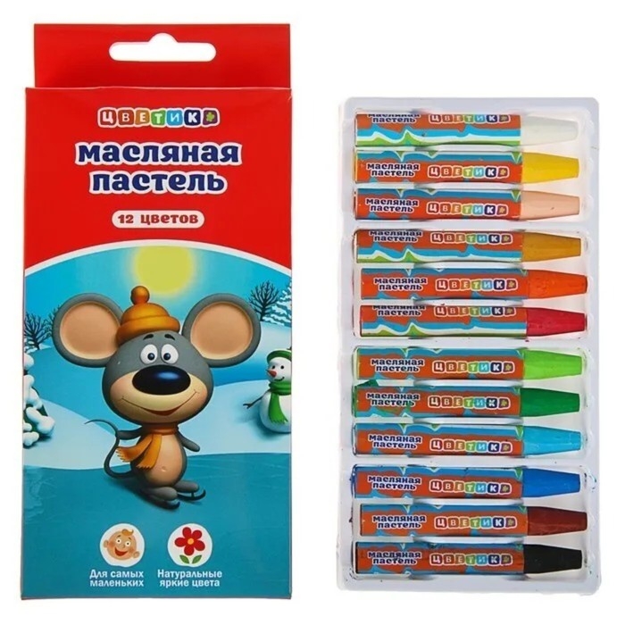 Пастель масляная  Пастель масляная "Цветик", 12 цветов, 75/10 мм, шестигранная