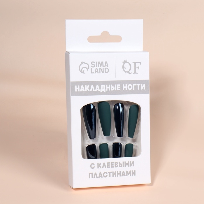 Накладные ногти, 12 шт, с клеевыми пластинами, форма балерина, матовый/хромированный, цвет изумрудный Накладные ногти, 12 шт, с клеевыми пластинами, форма балерина, матовый/хромированный, цвет изумрудный