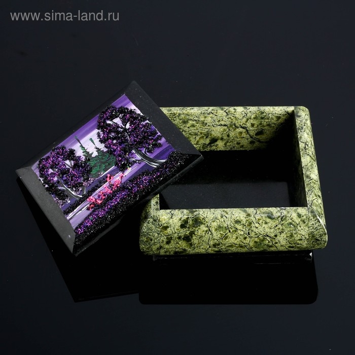 Шкатулка с пейзажем Шкатулка с пейзажем "Ночь", каменная крошка, змеевик