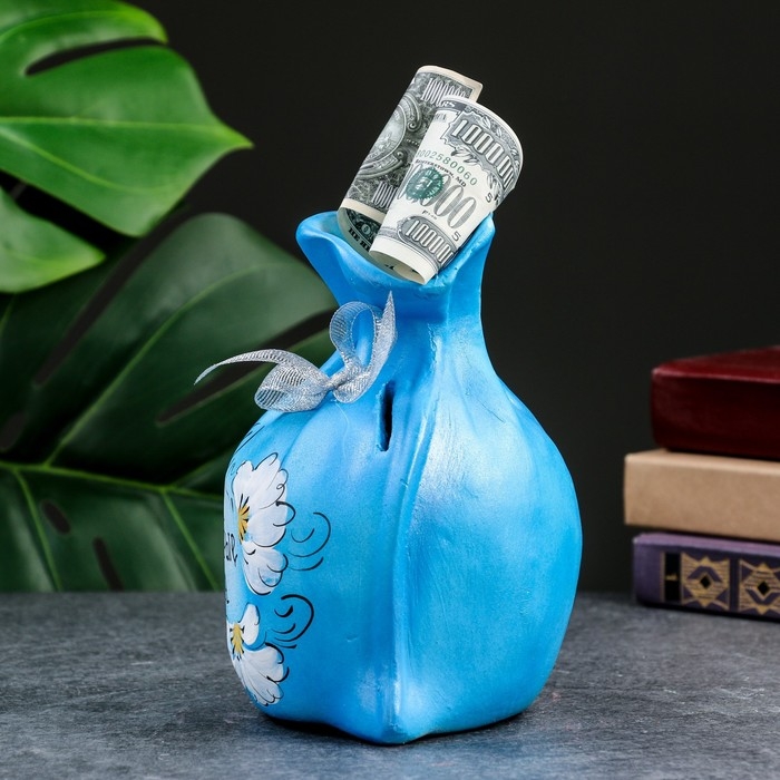 Копилка Копилка "Мешок - На добрые дела" голубая, 17см