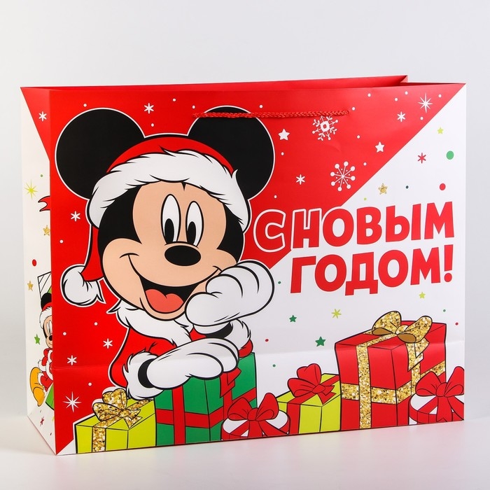Новый год. Пакет подарочный, 40х49х19 см, упаковка, Микки Маус