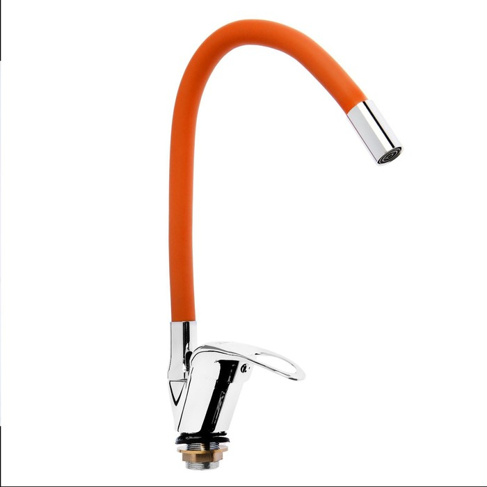 Смеситель для кухни ZEIN Z2114, однорычажный, гибкий излив, картридж 40 мм, оранжевый/хром Смеситель для кухни ZEIN Z2114, однорычажный, гибкий излив, картридж 40 мм, оранжевый/хром
