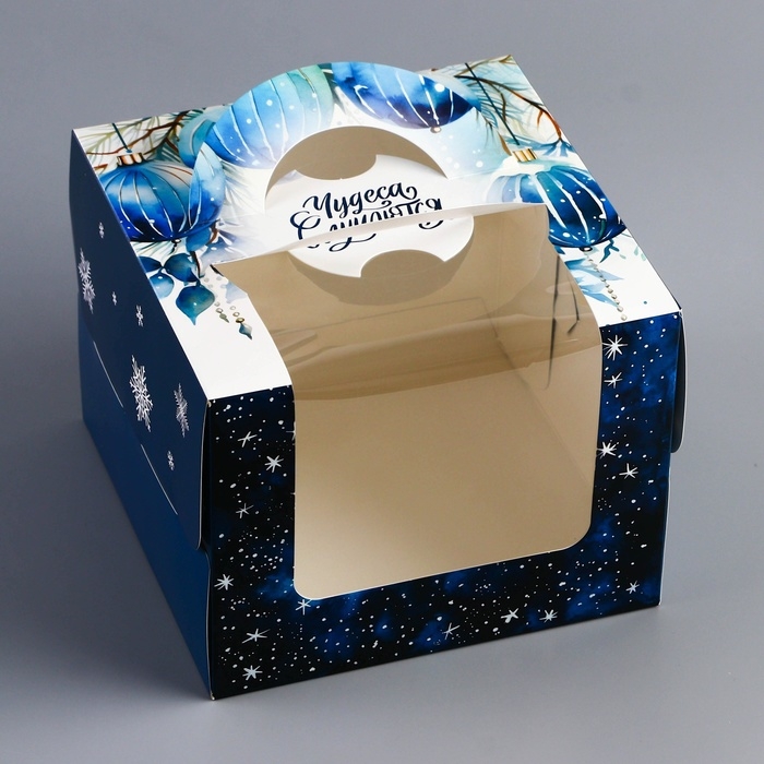 Новый год. Коробка под бенто-торт с окном Новый год. Коробка под бенто-торт с окном "С Новым годом!", 16 х 16 х 12,5 см