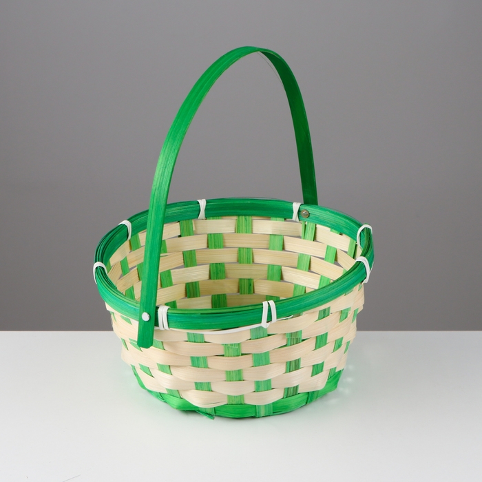Корзина плетёная, 21 х 21 х 10/24 см, бамбук, зеленая Корзина плетёная, 21 х 21 х 10/24 см, бамбук, зеленая