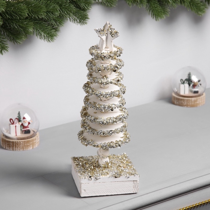 Фигура деревянная Фигура деревянная "Ёлочка", 30х10х10 см, 35 LED, батарейки AAx2 (не в комплекте), свечение теплое белое