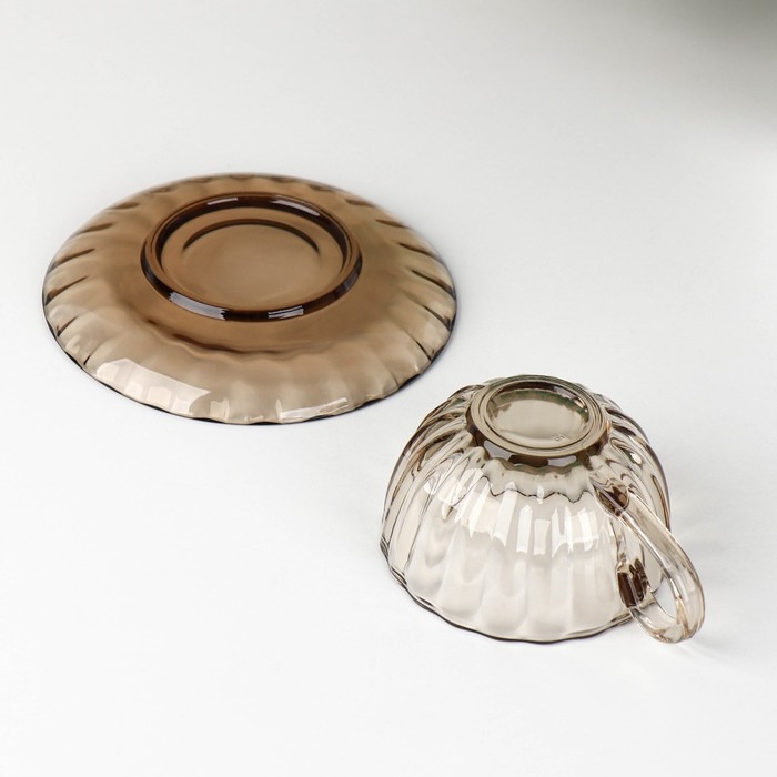 Чайная пара стеклянная «Дымка», 2 предмета: чашка 200 мл, блюдце Чайная пара стеклянная «Дымка», 2 предмета: чашка 200 мл, блюдце