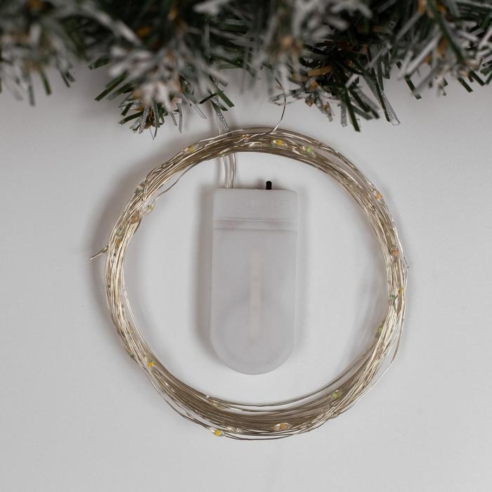 Гирлянда «Нить» 5 м роса, IP20, серебристая нить, 50 LED, батарейки CR2032х2 (в комплекте), свечение мульти