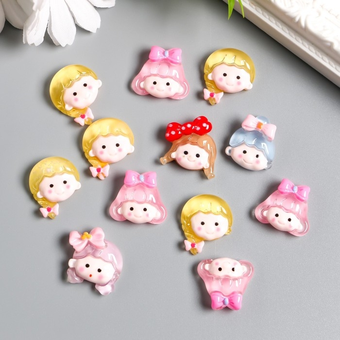 Декор для творчества пластик Декор для творчества пластик "Малышка с бантиком" набор 12 шт 1,8х2,2х0,7 см