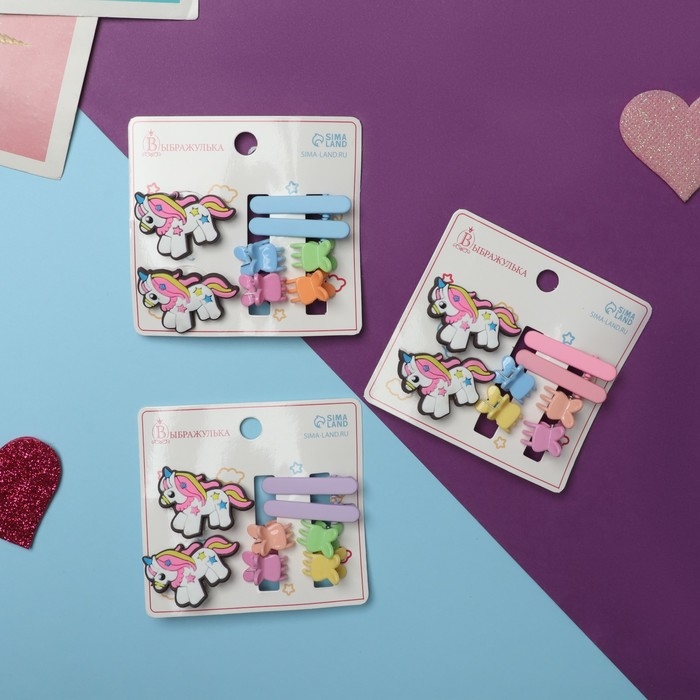 Набор для волос Набор для волос "Крошечка" (2 резинки, 2 зажима, 4 крабика) единорожка гордый