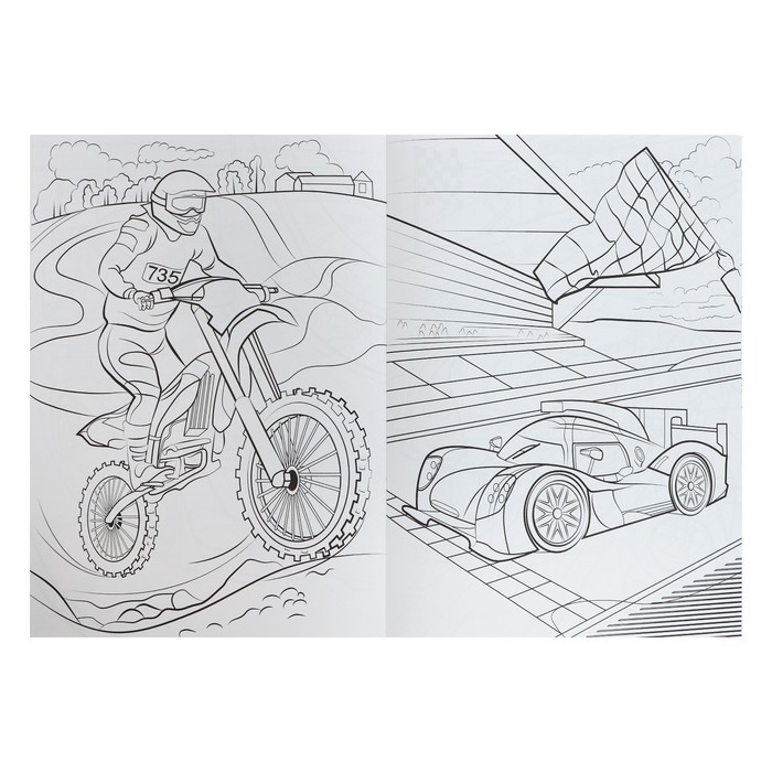 Раскраска чёрная «Быстрые машинки»‎, А4