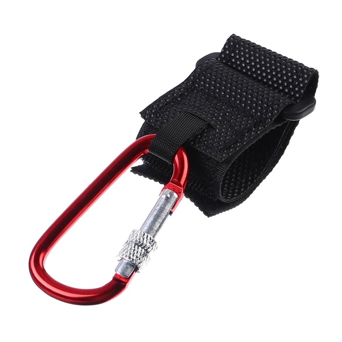 Карабин для сумок на коляску, на липучке, экокожа, цвет черный/красный Карабин для сумок на коляску, на липучке, экокожа, цвет черный/красный