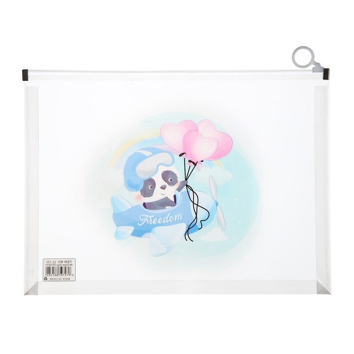 Папка-конверт на молнии формат А4, 180мкр, прозрачная с рисунком Папка-конверт на молнии формат А4, 180мкр, прозрачная с рисунком "Зверушки", МИКС