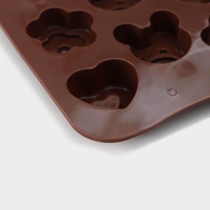 Форма для конфет и шоколада Доляна «Мишка, цветок, сердце», силикон, 19,7×10,5×1,5 см, 14 ячеек, цвет коричневый Форма для конфет и шоколада Доляна «Мишка, цветок, сердце», силикон, 19,7×10,5×1,5 см, 14 ячеек, цвет коричневый