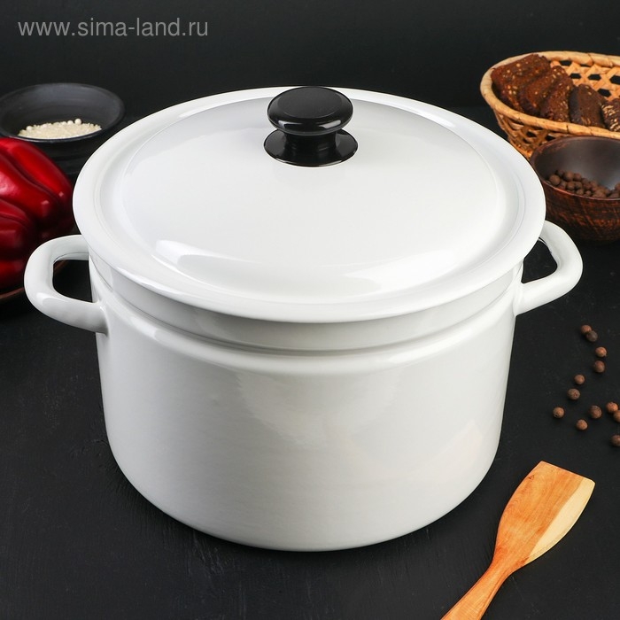 Кастрюля эмалированная цилиндрическая, 8 л, без деколи, цвет белый Кастрюля эмалированная цилиндрическая, 8 л, без деколи, цвет белый