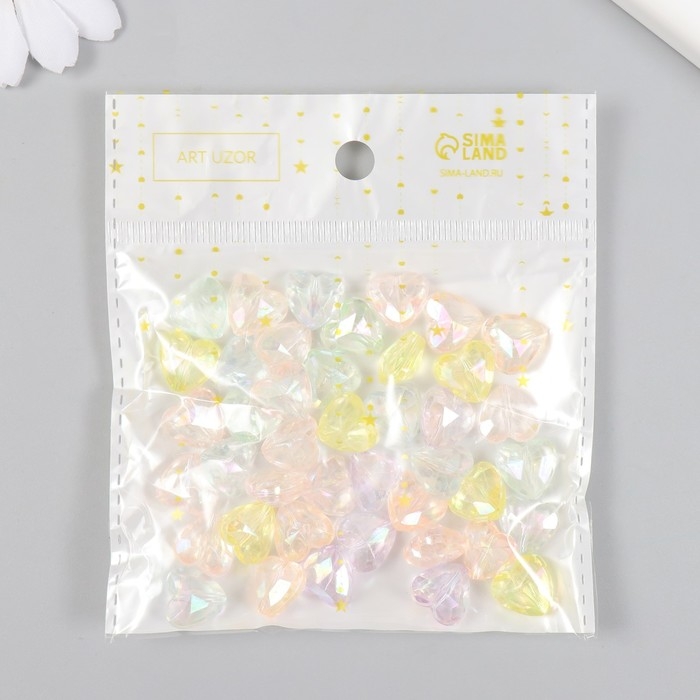Бусины для творчества пластик Бусины для творчества пластик "Сердечки с гранями" набор 25 гр МИКС 1х1,2х0,6 см
