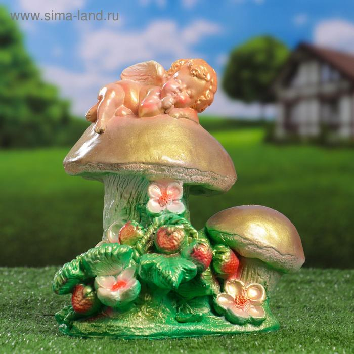 Садовая фигура  Садовая фигура "Ангелочек на грибе" 17х20х24см
