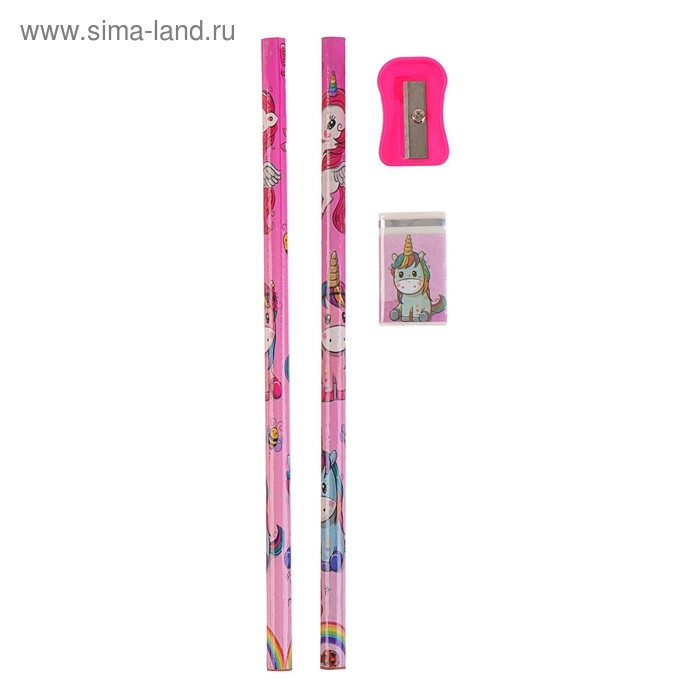 Набор настольный детский "Единорог" (подставка+2 карандаша+линейка+точилка+ластик+блокнот 8 листов)