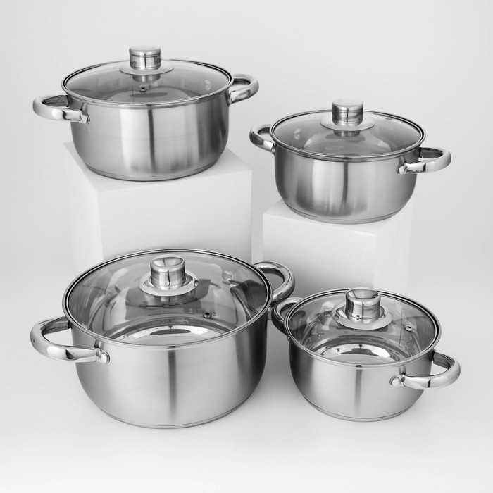 Набор кастрюль из нержавеющей стали Доляна «Гретте», 4 предмета: 1,5 л, 2 л, 3 л, 4 л, d=16/18/20/22 см, крышки, индукция Набор кастрюль из нержавеющей стали Доляна «Гретте», 4 предмета: 1,5 л, 2 л, 3 л, 4 л, d=16/18/20/22 см, крышки, индукция