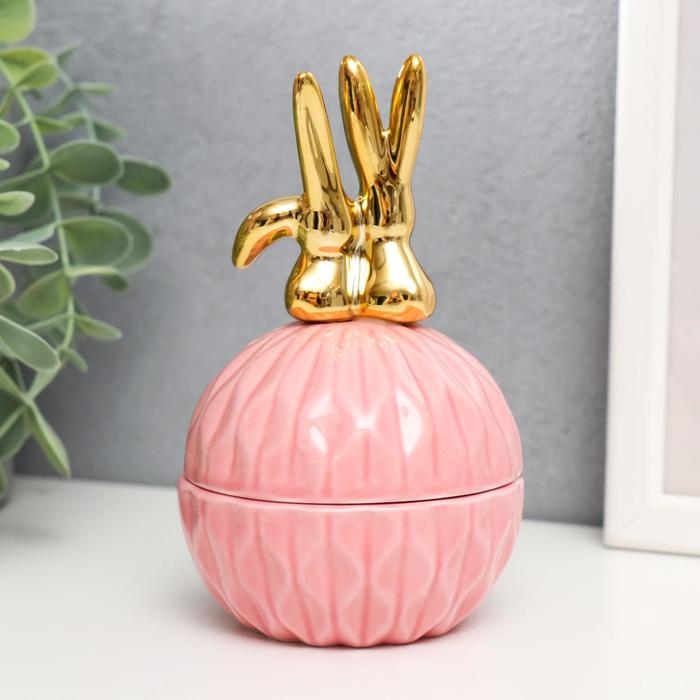 Шкатулка керамика Шкатулка керамика "Золотые зайчики" розовая 13х7,5х7,5 см