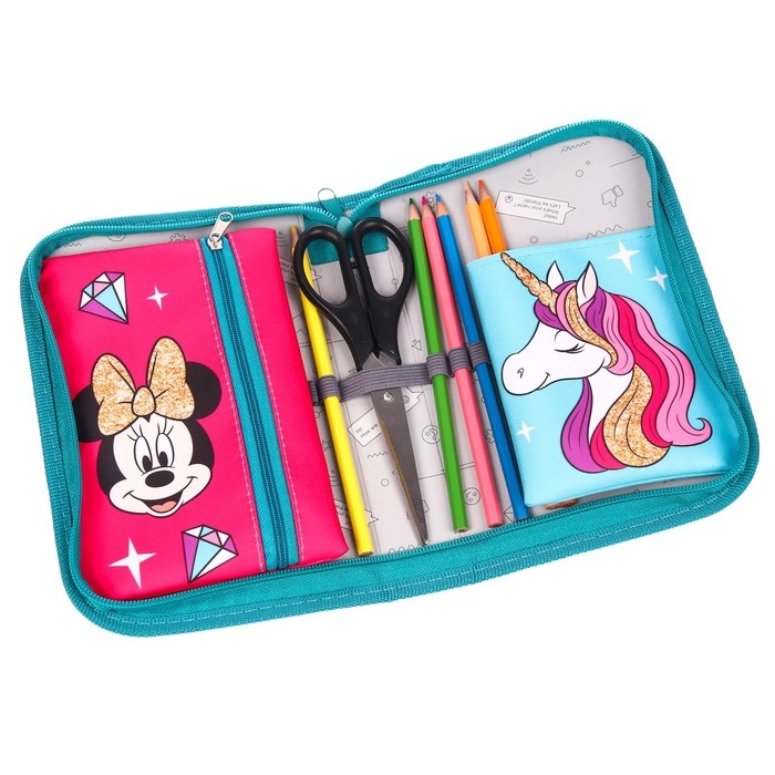 Пенал каркасный, 1 секция, 140х210х40 мм, откидной карман, тканевый, Минни Маус и единорог Пенал каркасный, 1 секция, 140х210х40 мм, откидной карман, тканевый, Минни Маус и единорог