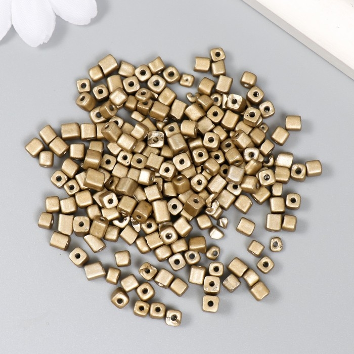 Бисер кубический стекло 4х4 мм  Бисер кубический стекло 4х4 мм "Металлик. Светлое золото" набор 20 гр