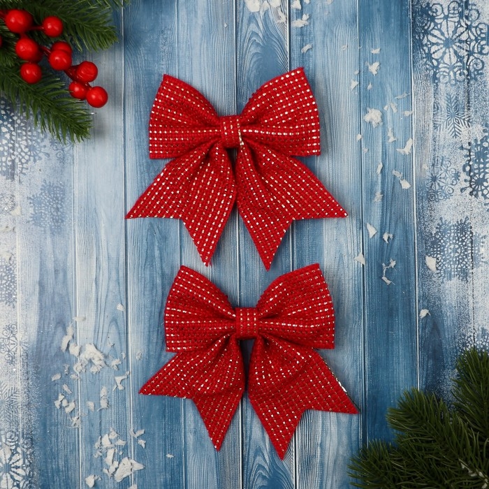 Украшение ёлочное Украшение ёлочное "Бантик плетёный" (набор 2 шт) 15х12 см, красный