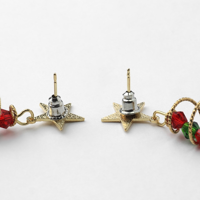 Новый год! Серьги «Новогодние» висячие, спираль, цвет красно-зелёный в золоте Новый год! Серьги «Новогодние» висячие, спираль, цвет красно-зелёный в золоте