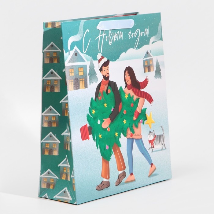 Пакет подарочный новогодний ламинированный &laquo;Ёлочка&raquo;, M 26 х 30 х 9 см, Новый год