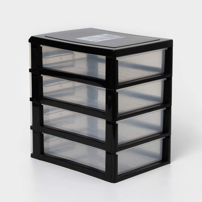 Мини-комод 4-х секционный, чёрный/прозрачный Мини-комод 4-х секционный, чёрный/прозрачный