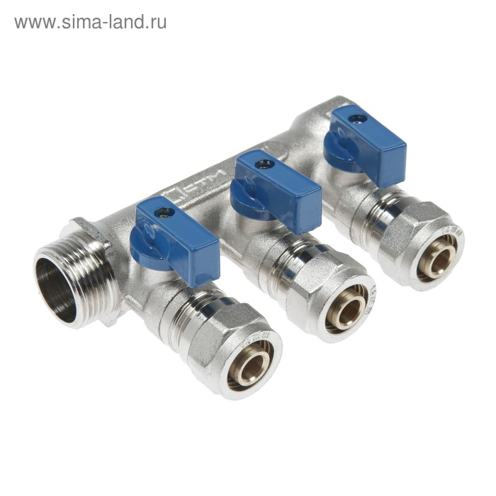 Коллектор  Коллектор "СТМ", 3/4"х16 мм, 3 выхода, с шаровыми кранами, для м/п труб, никелированный