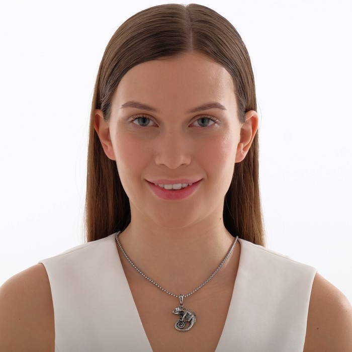 Кулон-амулет «Помпеи» хамелеон, цвет чернёное серебро, 70 см