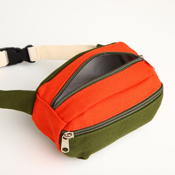 Сумка детская поясная на молнии, наружный карман, цвет хаки/оранжевый Сумка детская поясная на молнии, наружный карман, цвет хаки/оранжевый