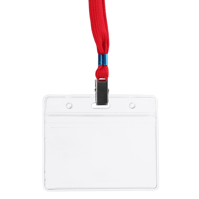 Бейдж горизонтальный 95 х 58 мм, ErichKrause прозрачный корпус, текстильная лента, цвет микс