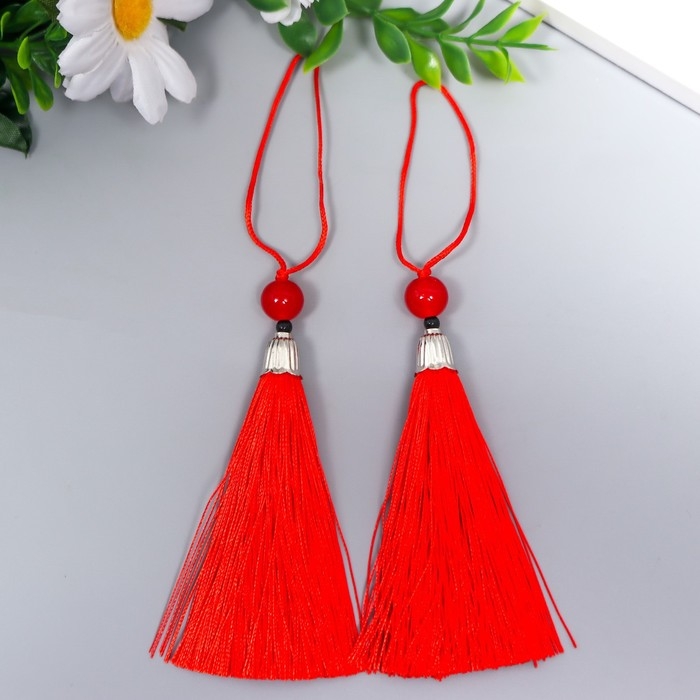 Декор для творчества текстиль Декор для творчества текстиль "Кисть с бусинкой" красный набор 2 шт 10х1 см