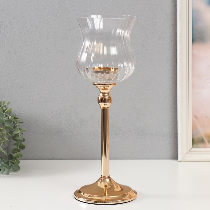 Подсвечник металл Подсвечник металл "Бокал на золотой ножке" d=5,5см 13х13х37 см