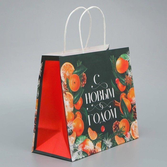Пакет подарочный новогодний крафтовый «Новогодняя суета», 25 х 22 х 12 см, Новый год Пакет подарочный новогодний крафтовый «Новогодняя суета», 25 х 22 х 12 см, Новый год