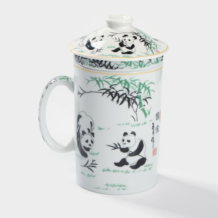 Кружка керамическая с крышкой и ситом «Панды», 300 мл, цвет белый Кружка керамическая с крышкой и ситом «Панды», 300 мл, цвет белый