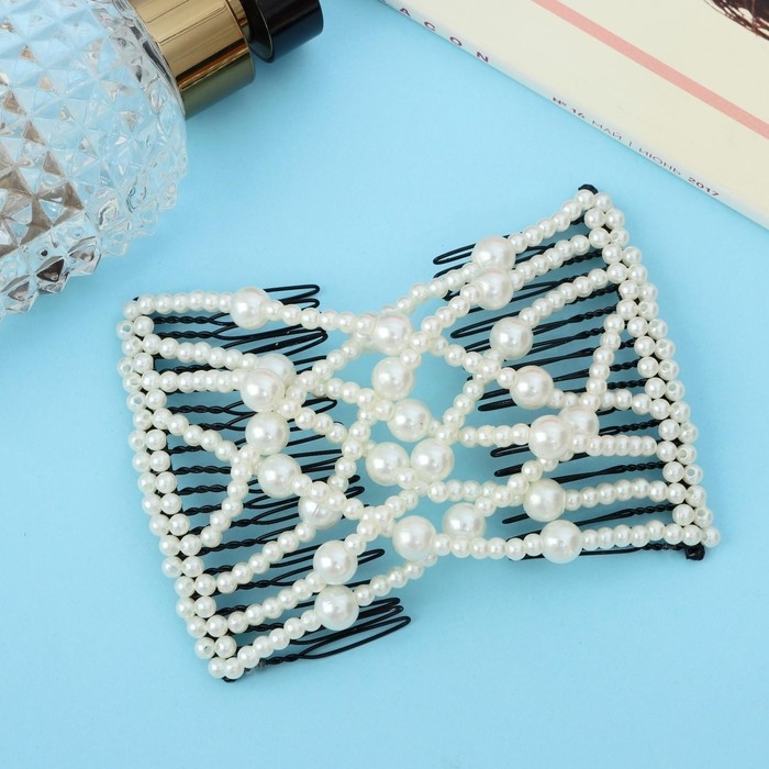 Зажим для волос  Зажим для волос "Жемчужная сетка" крупная бусина, белый