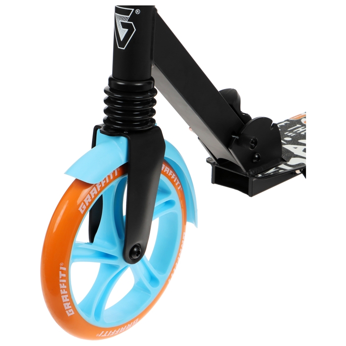 Самокат городской GRAFFITI Lux 200, колёса PU 200 мм, амортизатор передний, ABEC 11 Carbon, цвет чёрный