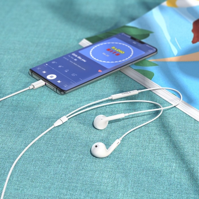 Наушники Hoco M1, проводные, вкладыши, Type-C, 1.2 м, белые Наушники Hoco M1, проводные, вкладыши, Type-C, 1.2 м, белые