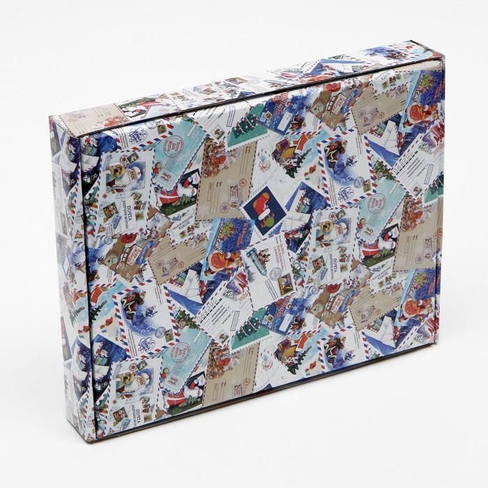 Коробка сборная крышка-дно с окном, Коробка сборная крышка-дно с окном, "Новогодняя почта", 26 х 21 х 4 см. Новый год