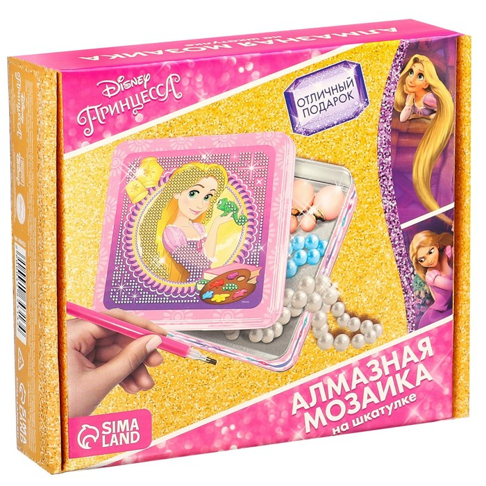 Алмазная мозаика на шкатулке, 14х14 см, Принцессы Алмазная мозаика на шкатулке, 14х14 см, Принцессы