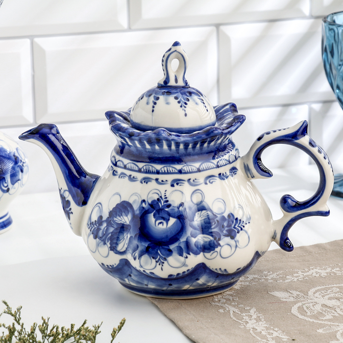 Чайник Чайник "Анемон", гжель, фарфор, 14х12 см