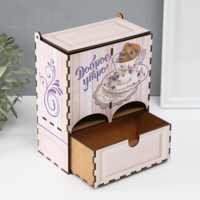 Чайный домик двойной с ящиком Чайный домик двойной с ящиком "Доброе утро" 20х8,7х15,2 см МИКС