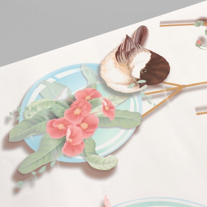 Наклейка пластик интерьерная цветная Наклейка пластик интерьерная цветная "Цветочные шарики с птицами" 50х70 см