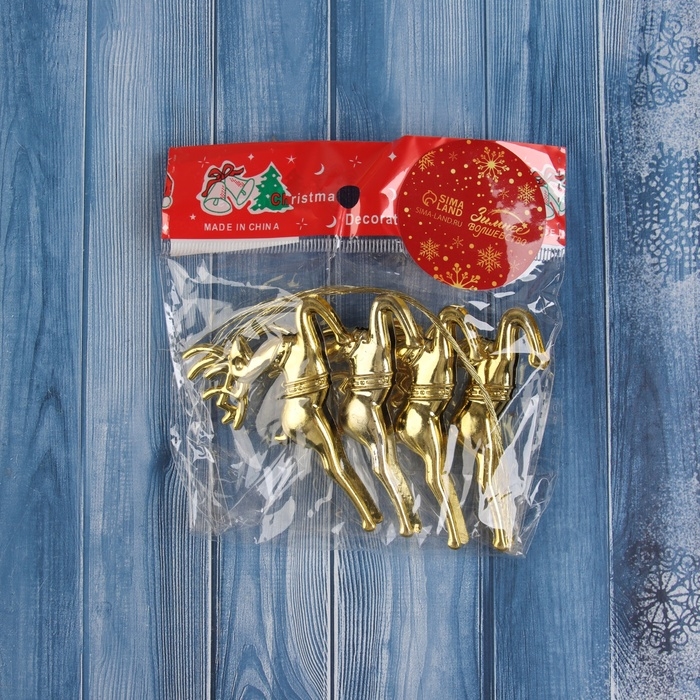 Украшение ёлочное Украшение ёлочное "Бегущий олень" (набор 4 шт) 5х7 см, золото