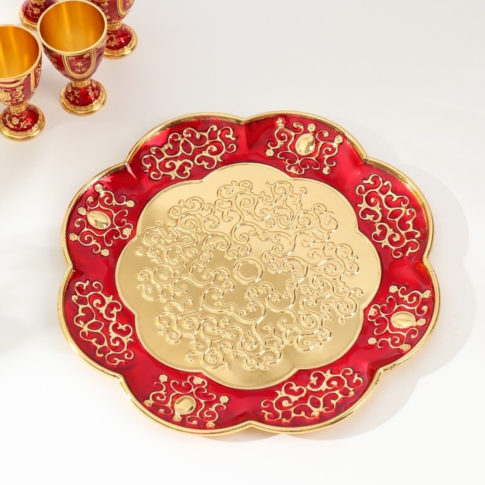 Набор винный кувшин, 6 бокалов и поднос  Набор винный кувшин, 6 бокалов и поднос "Турция. Цветы и узоры" красный с золотом