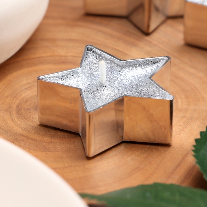 Свеча в гильзе  Свеча в гильзе "Звёздочка", набор 12 шт, серебряная блёстка