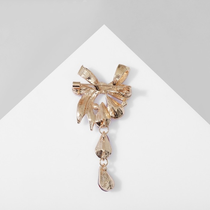 Брошь «Цветочная роса» с бантом, цвет бордово-белый в золоте Брошь «Цветочная роса» с бантом, цвет бордово-белый в золоте