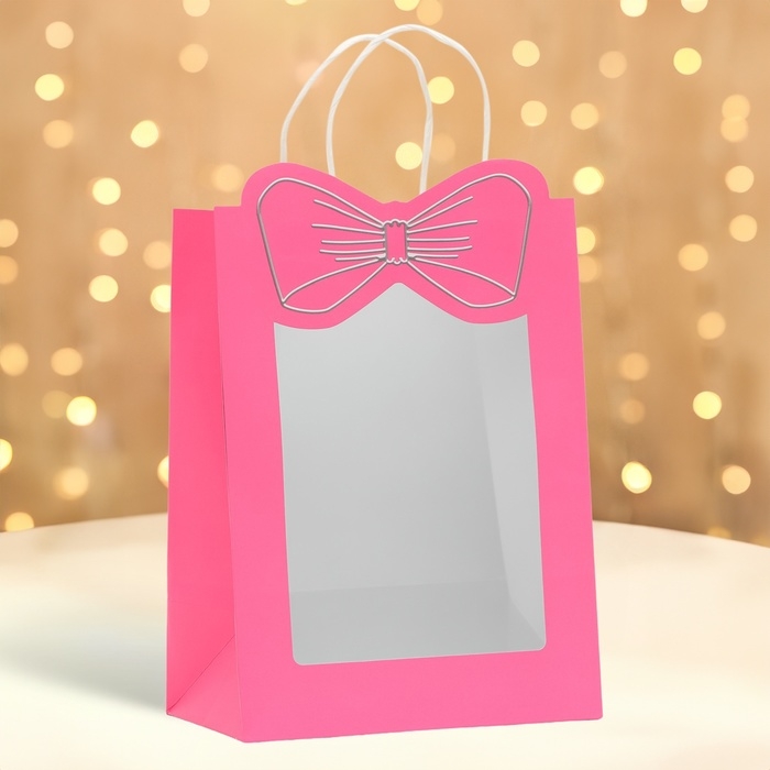 Пакет подарочный новогодний с окном Пакет подарочный новогодний с окном "Бант" 30 х 22 х 14 см.
